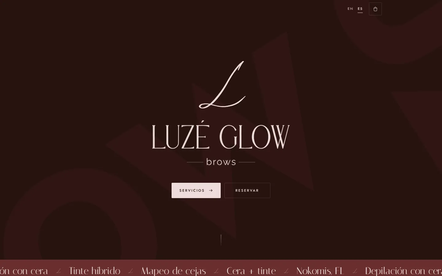 Portada de Luzé Glow Studio en computadora con el monograma y los botones Servicios y Reservar