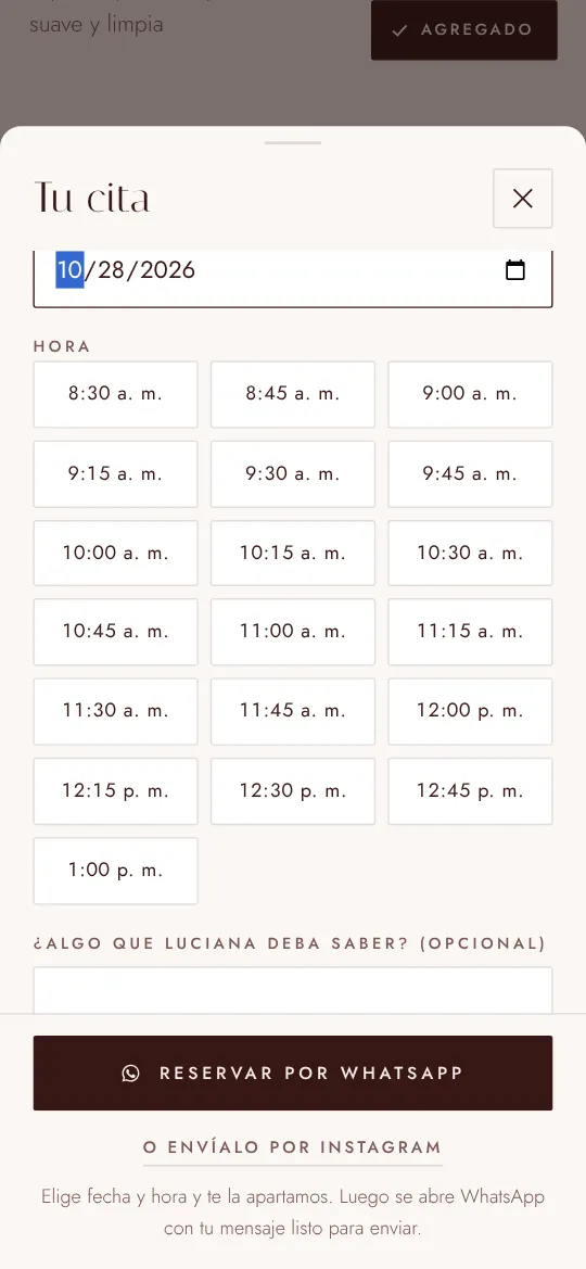 Horas disponibles para la cita según el horario del estudio