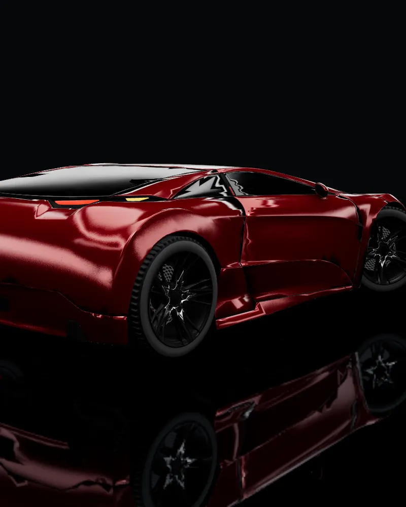 Vista trasera del auto rojo con la pintura recién pulida